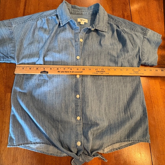 Denim shirt, tie front top, button up jean shirt, cropped denim top, Size S - Picture 8 of 8